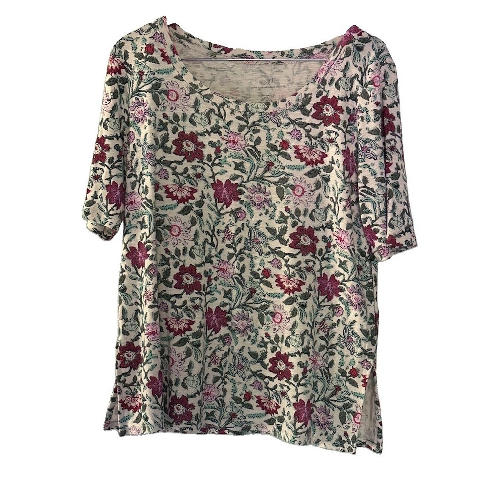 J‎ Jill Shirt Women PL Floral Pima Cotton Slub Knit Tee Tunic Top Casual